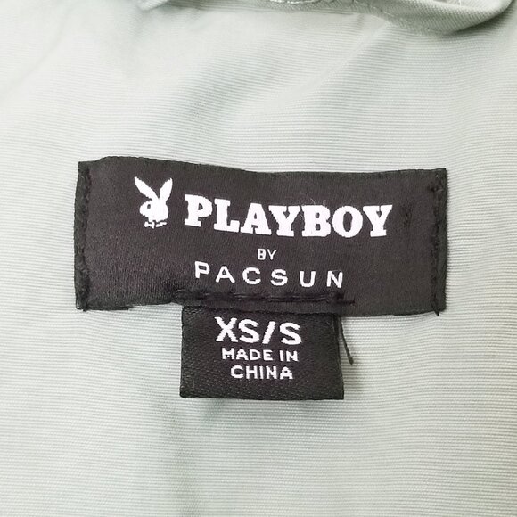 Playboy By PacSun Oversized Puffer Vest Sage Green XS/S Pockets 2 Way Zip Sporty - Picture 10 of 16